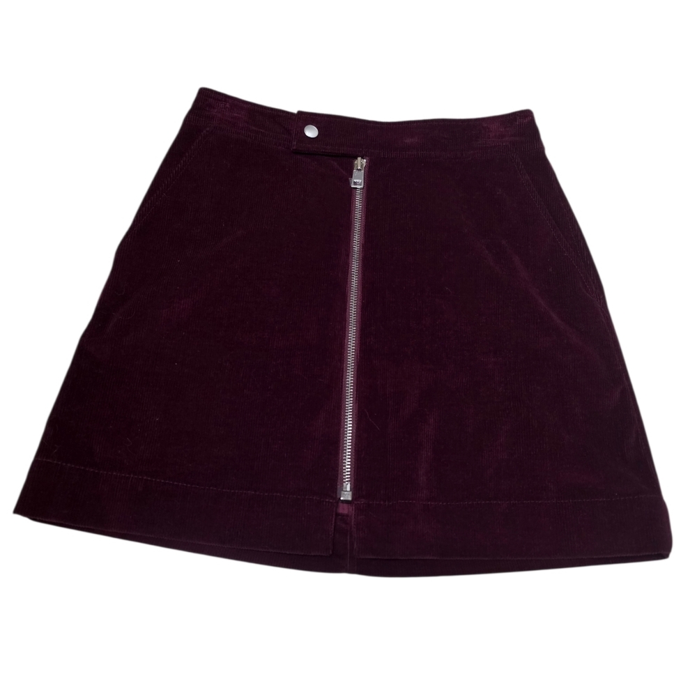 NWT Theory Zip-Front Modern Cord Mini Skirt In The Color Wine